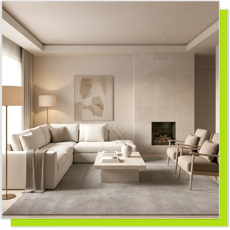 Clean white sofa in a modern living room after professional upholstery cleaning