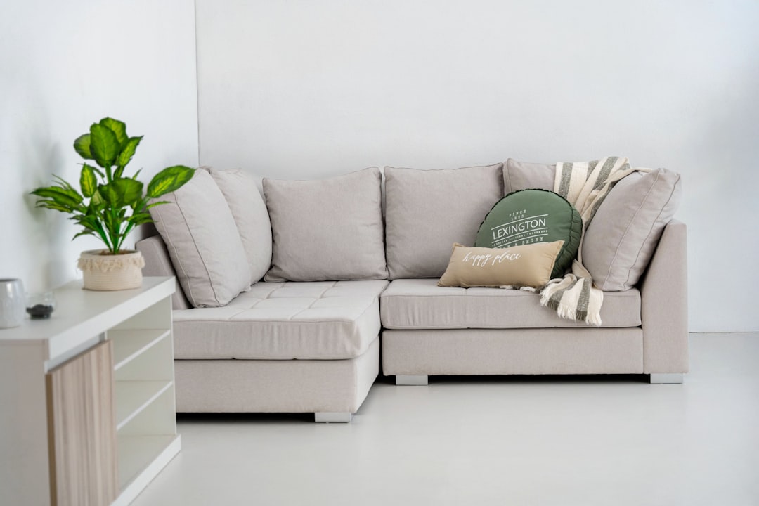 Sectional couch in a modern NYC living room before professional upholstery cleaning
