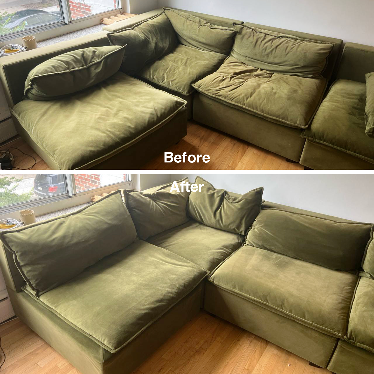 Freshly cleaned sofa from a real YourCleanCouch upholstery cleaning project in NYC
