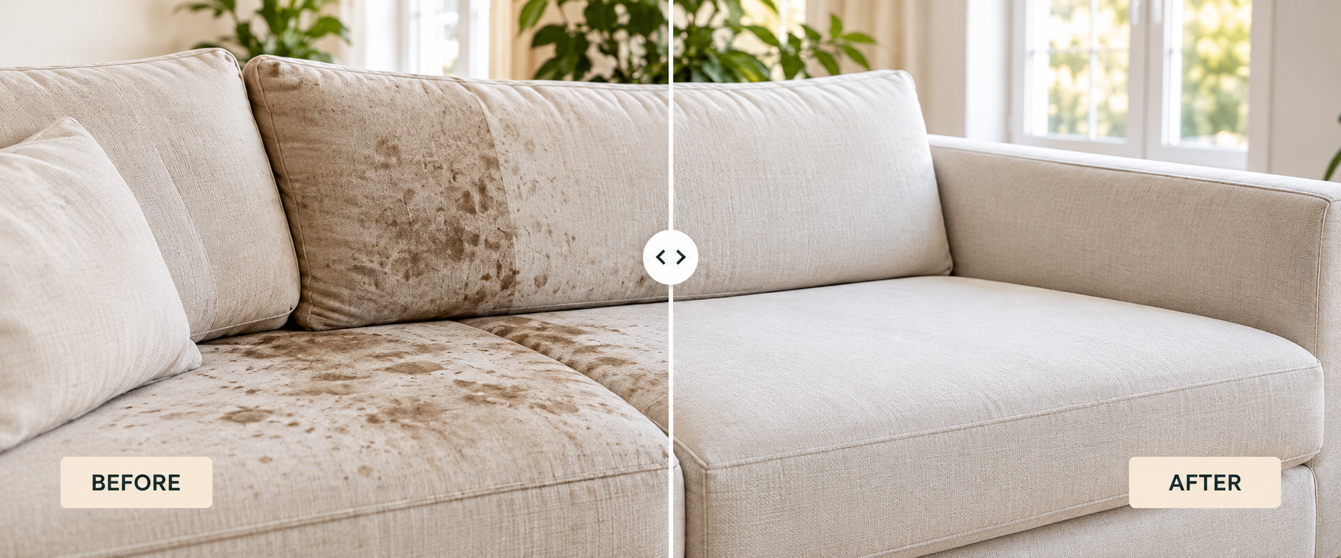 Illustrative before and after sofa cleaning comparison
